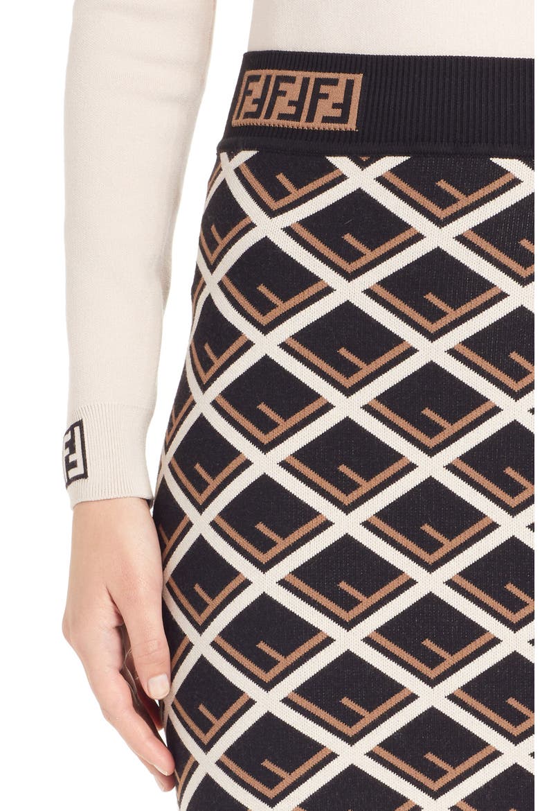 Logo Pattern Knit Skirt, Alternate, color, BLACK