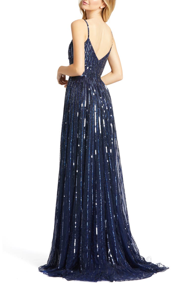 Sequin Stripe Gown, Alternate, color, MIDNIGHT BLUE