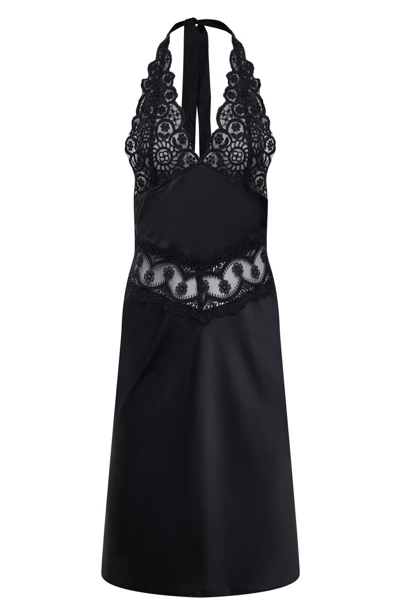 LIONESS Solana Lace Inset Halter Dress, Alternate, color, Onyx