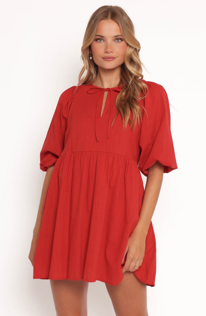 Petal & Pup Cinzia Puff Sleeve Minidress, Alternate, color, Red