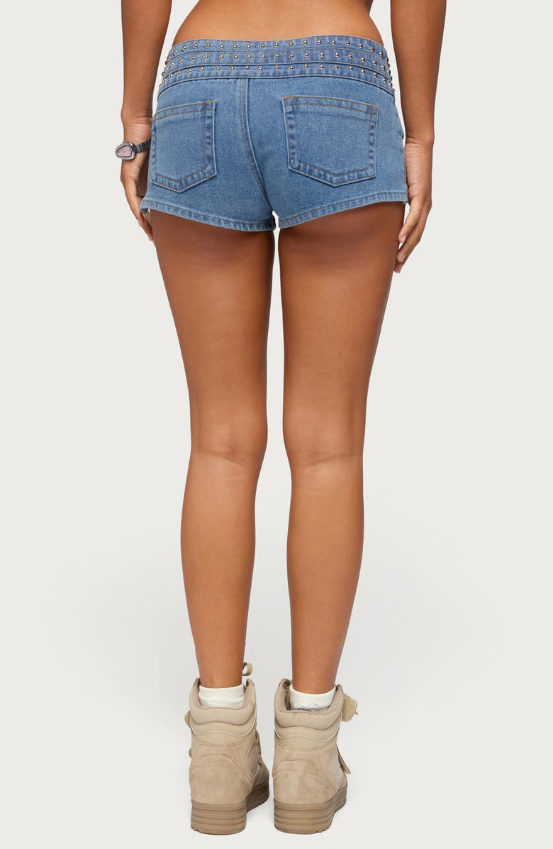 EDIKTED Odetta Studded Low Rise Denim Shorts, Alternate, color,