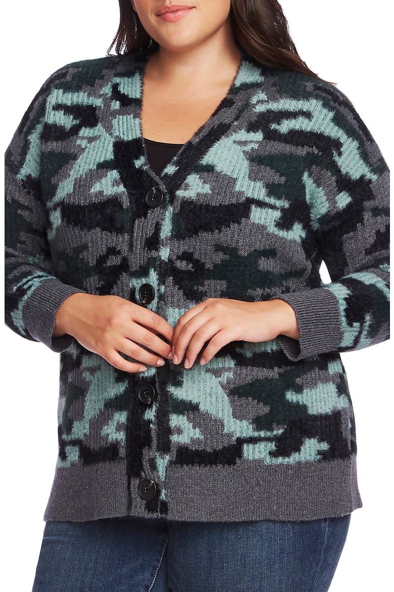 Camo Button-Up Cardigan, Main, color, MED HEATHER GREY