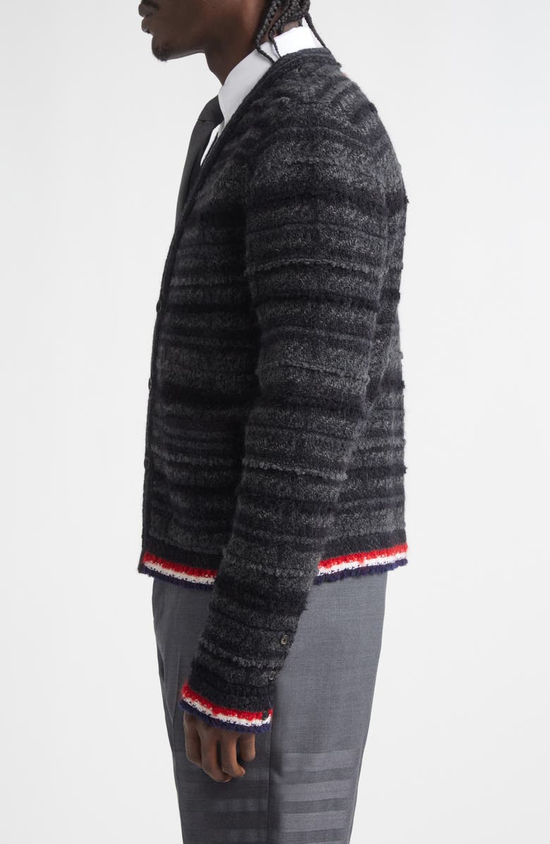 Thom Browne Tartan Check Inlay Jacquard Cardigan, Alternate, color, Black