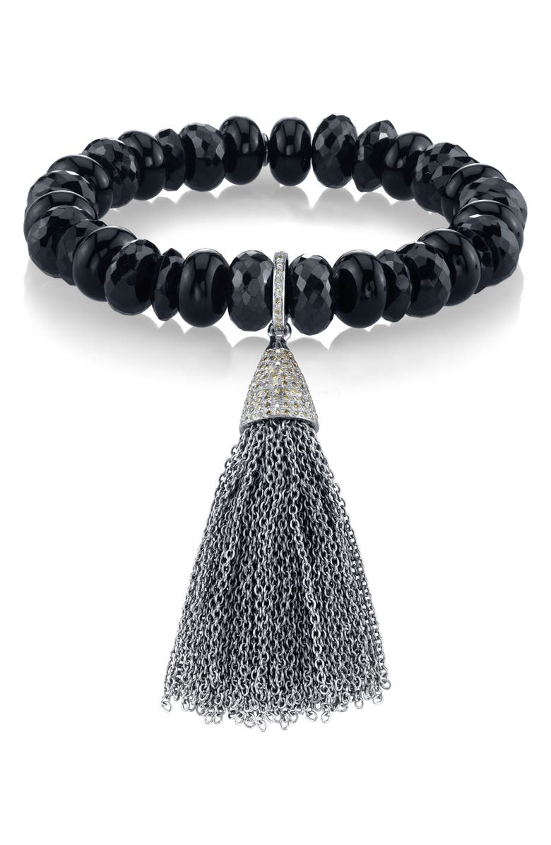 Sheryl Lowe Pavé Tassel Onyx Bracelet, Main, color, 
