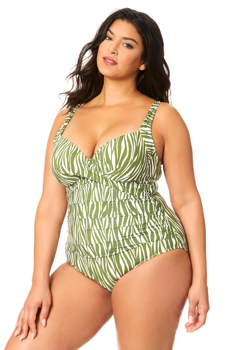Women's Plus Sierra Woodblock Underwire Surplice One Piece Swimsuit, Alternate, color, Sierra Woodblock