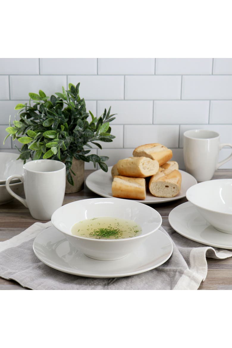 Wintercap 12 Piece Fine Ceramic Dinnerware Set, Alternate, color, White
