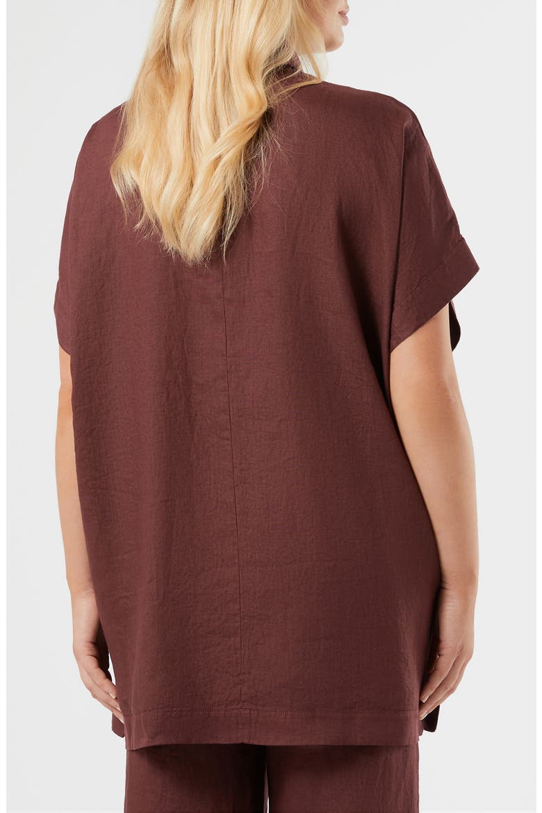 Voyage Collection Linen Canvas Button-Up Tunic, Alternate, color, BORDEAUX