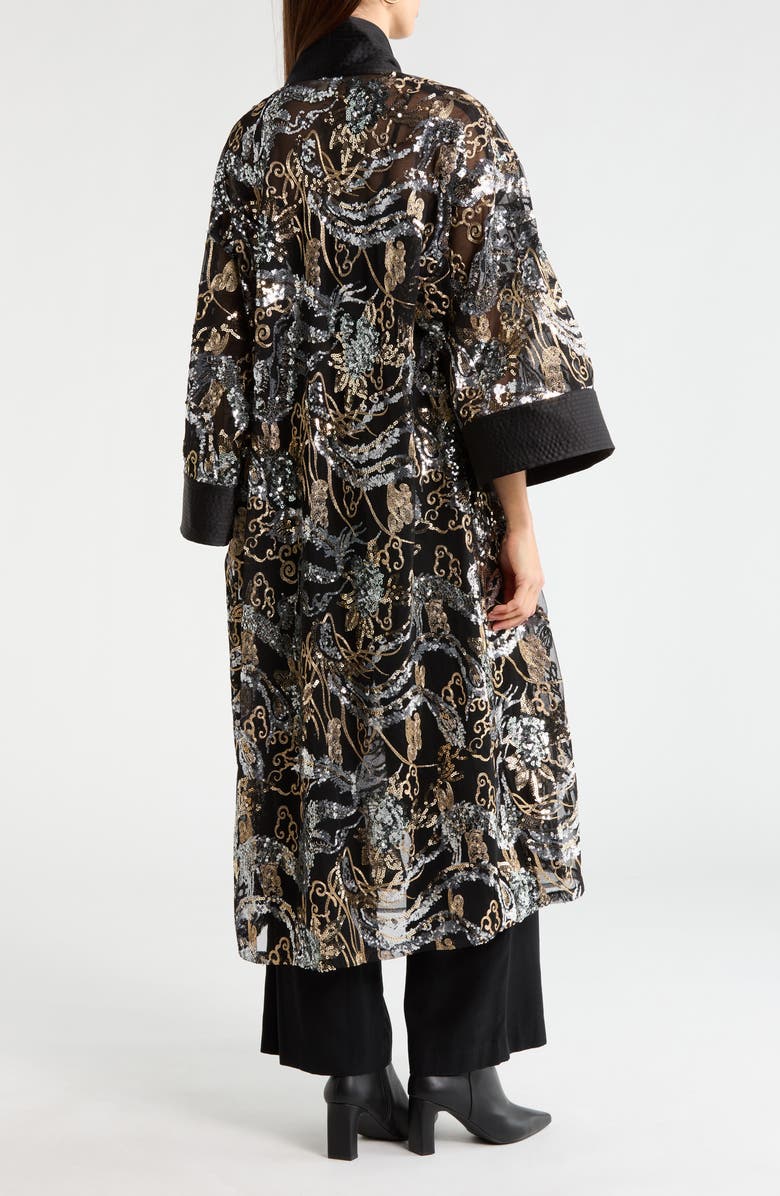 L'AGENCE Jin Sequin Embellished Open Front Ruana, Alternate, color, Black/ Gunmetal/ Gold Multi