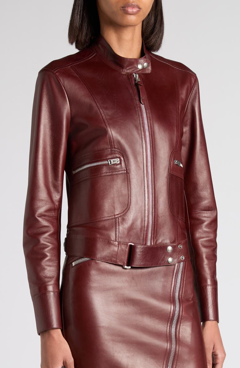 TOM FORD Plongé Leather Racer Jacket, Alternate, color, Er532 Burgundy