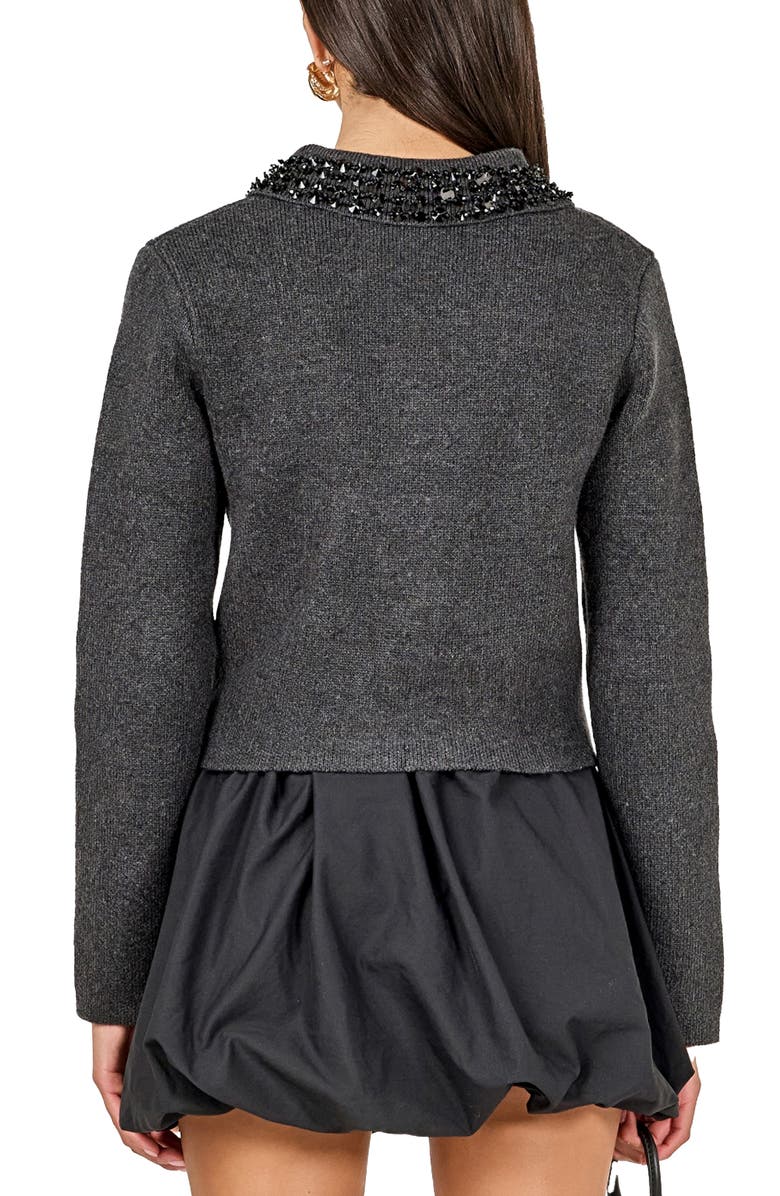 Endless Rose Jewel Trim Sweater, Alternate, color, Charcoal