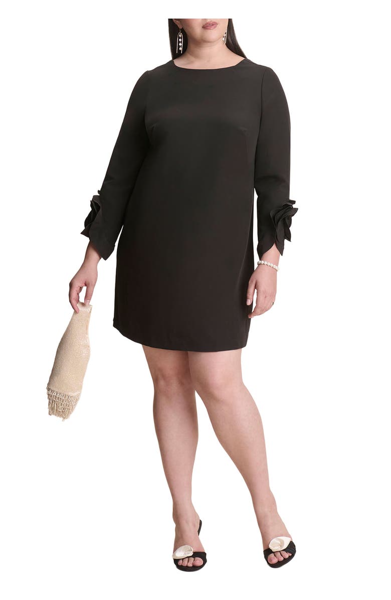 ELOQUII Rosette Sleeve Mini Dress, Main, color, Black Onyx