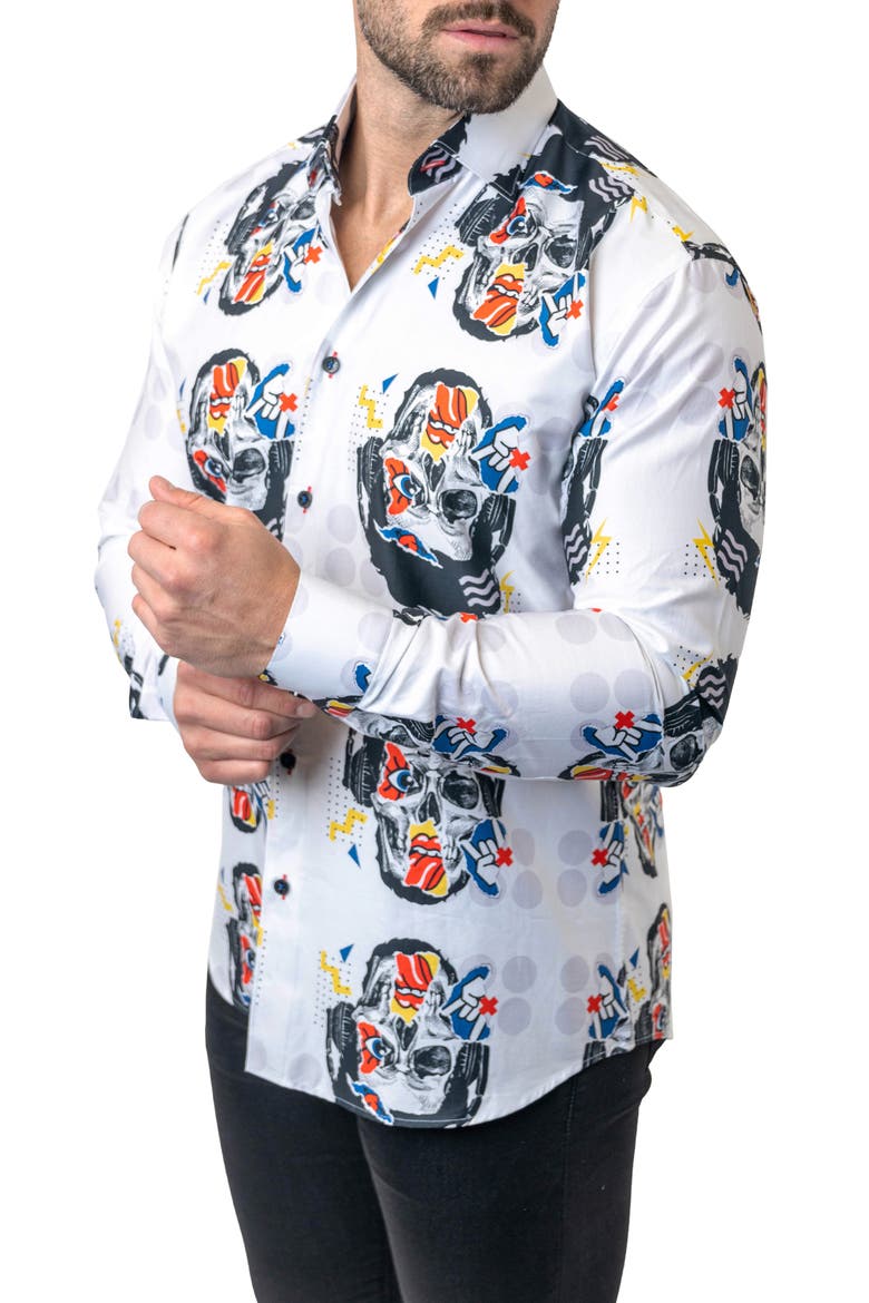Fibonacci Stretchskullpuppet Performance Button-Up Shirt, Alternate, color, WHITE