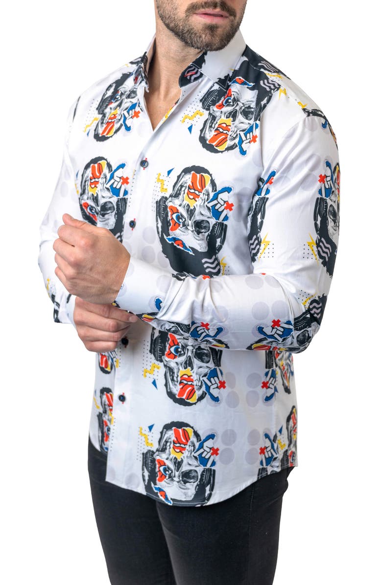 Maceoo Fibonacci Stretchskullpuppet Performance Button-Up Shirt, Alternate, color, White