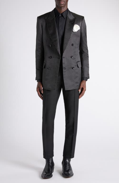 Tom Ford Polka Dot Jacquard Duchesse Mulberry Silk Double Breasted Jacket In Black