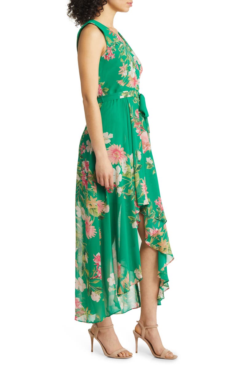 Eliza J Floral Surplice V-Neck High-Low Maxi Dress, Alternate, color,