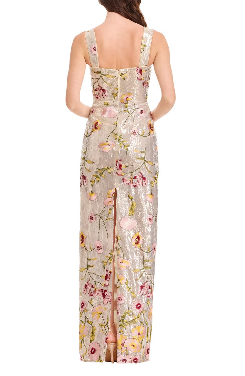 Dress the Population Reese Floral Sequin Sheath Gown, Alternate, color, Champagne Multi