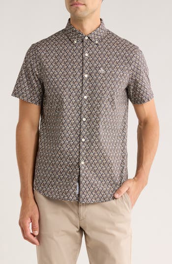 Original Penguin Slim Fit Short Sleeve Cotton Poplin Button-up Shirt In Brown