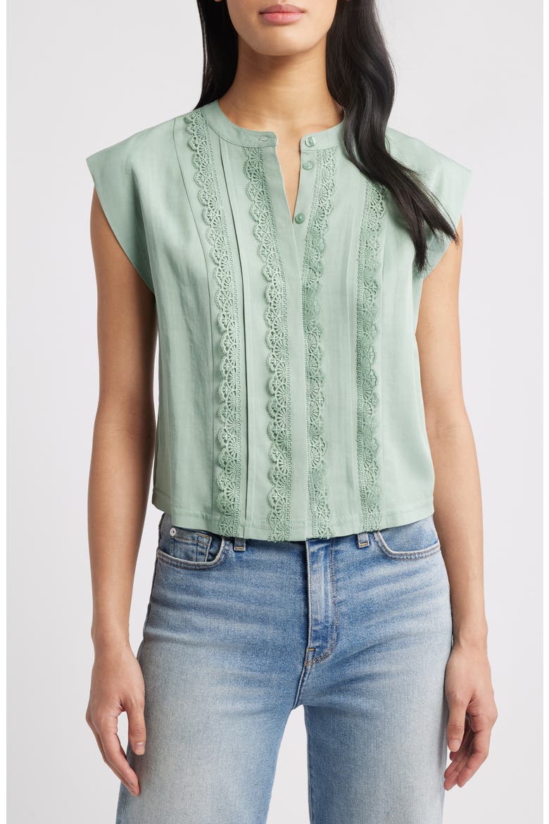 Embellished Cap Sleeve Button-Up Shirt, Main, color, VINTAGE JADE