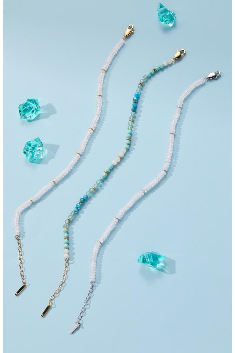 Clear Quartz Semi-Precious Beaded Anklet, Alternate, color, White/ Gold