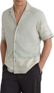 Reiss Arden Embroidered Cotton Blend Camp Shirt