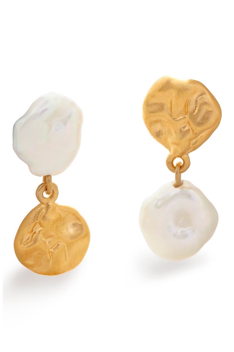 Mismatched Keshi Pearl Drop Earrings, Main, color, 18CT GOLD VERMEIL/SS