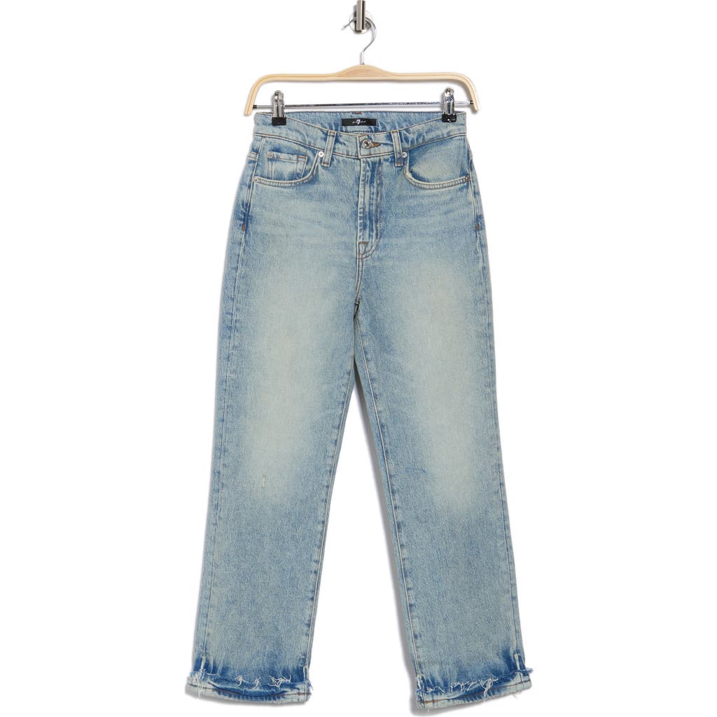7 For All Mankind Logan Cuffed Raw Hem High Waist Ankle Straight Leg Jeans In Frost