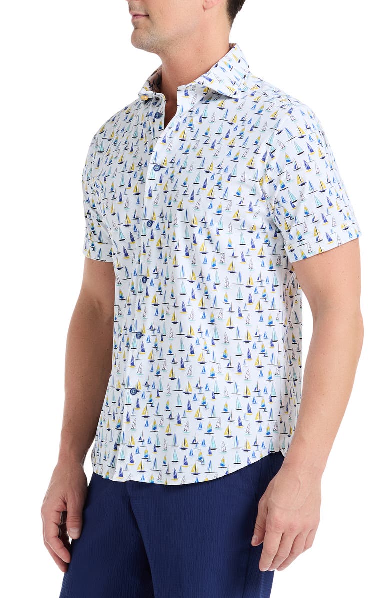 Robert Graham Transpacific Knit Short Sleeve Button-Up Shirt, Alternate, color, White