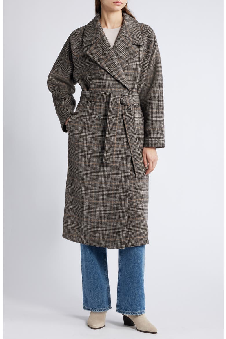 Plaid Winter Trench Coat, Alternate, color, BLACK- TAN KENSIE PLAID