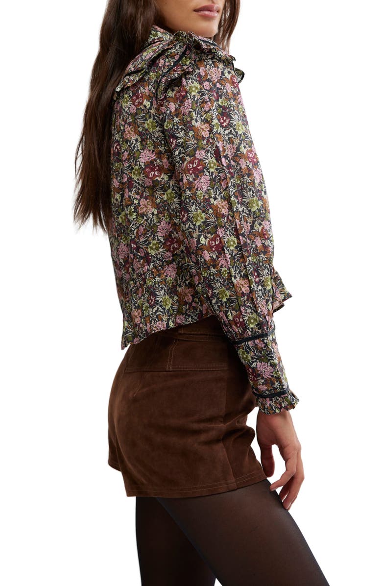 Free People Daybreak Floral Print Long Sleeve Shirt, Alternate, color, Black Combo