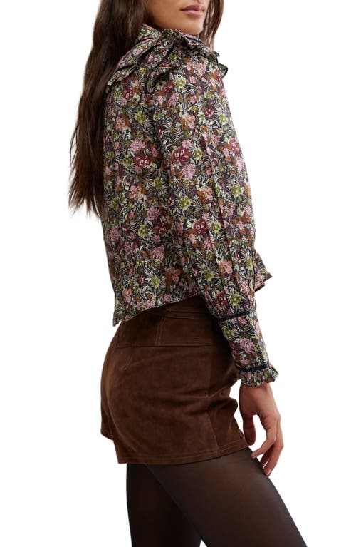 Free People Daybreak Floral Print Long Sleeve Shirt In Black Combo