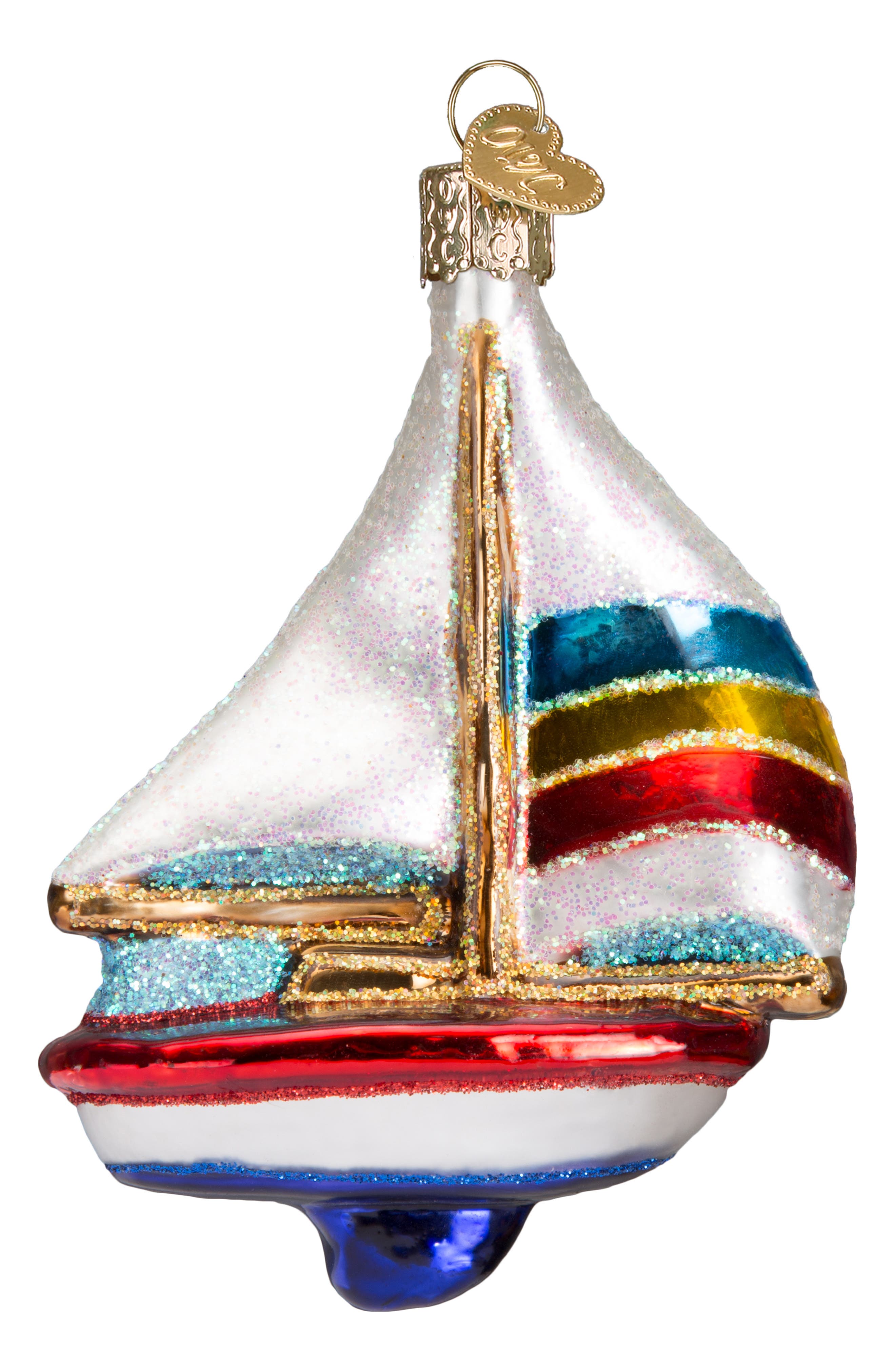 Old World Christmas Sailboat Ornament in White/Blue/Yellow/Red 