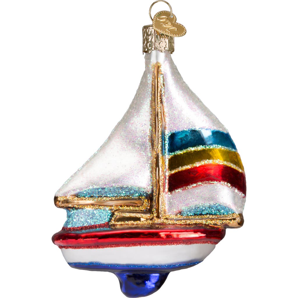 Old World Christmas Sailboat Ornament in White/Blue/Yellow/Red