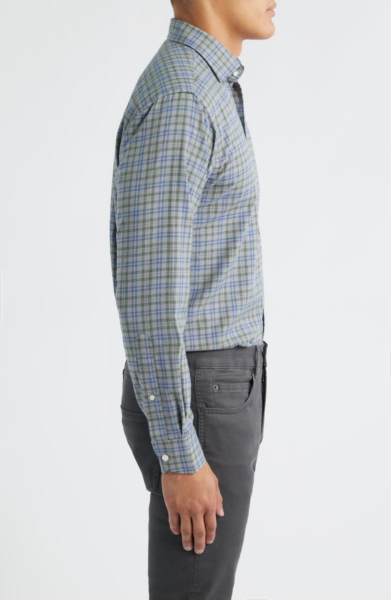 Peter Millar Bar Harbour Plaid Flannel Performance Button-Up Shirt, Alternate, color, British Grey