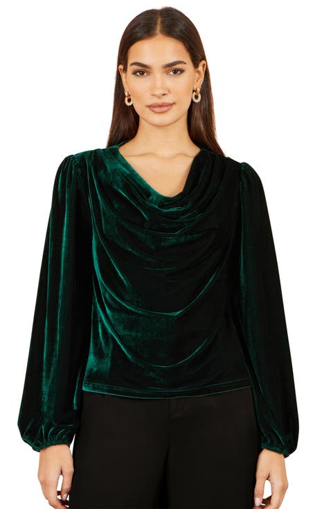 Velvet Ruched Cowl Neck Top