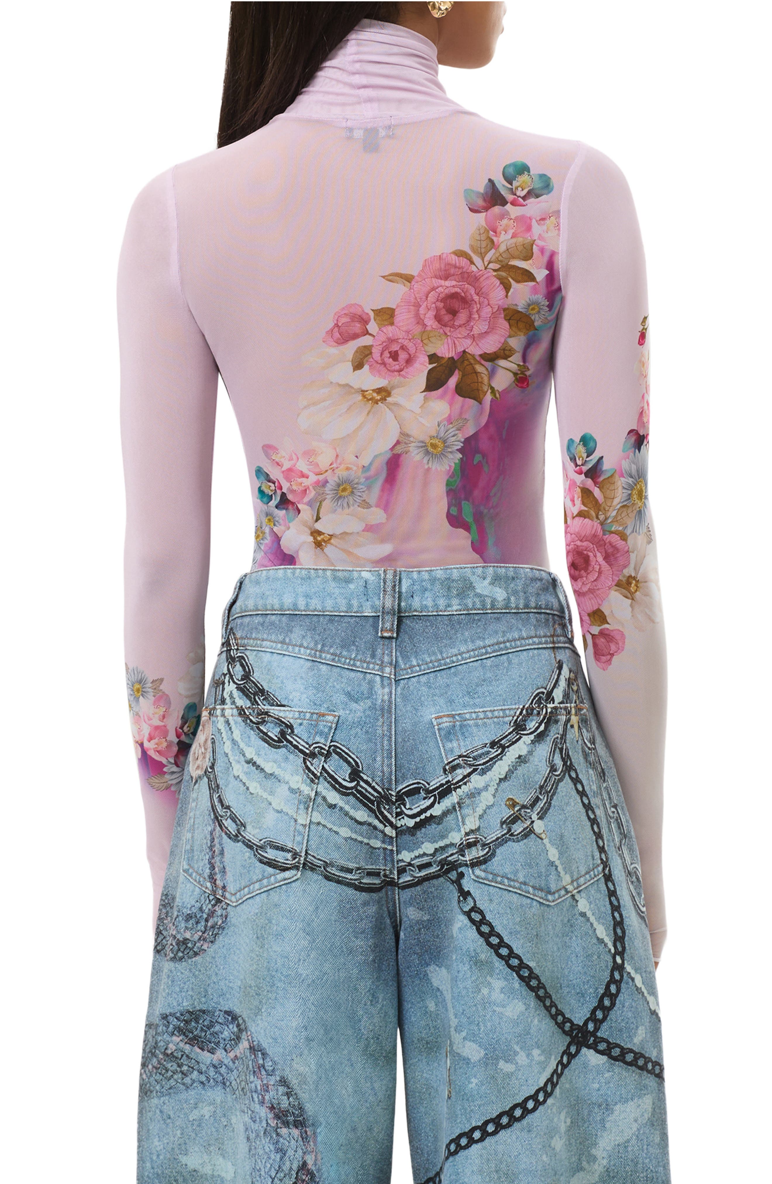 Zadie Turtleneck Printed Mesh Top - image 2