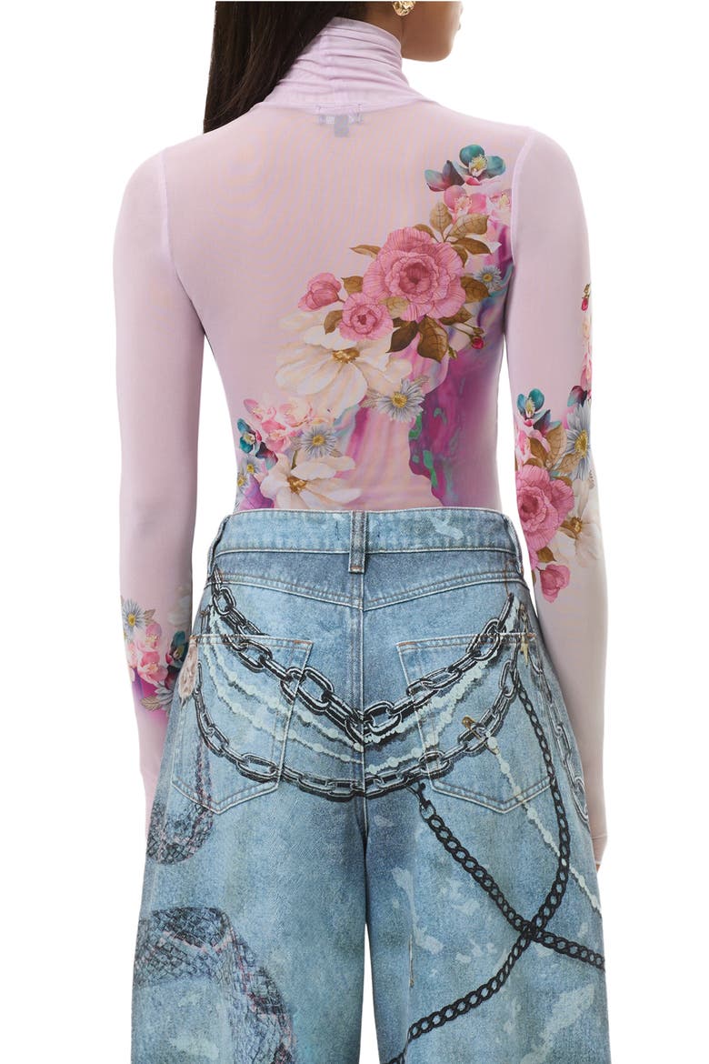 Zadie Turtleneck Printed Mesh Top, Alternate, color, MARBLE FLORAL