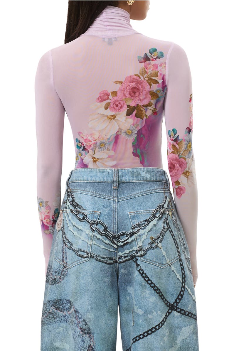 AFRM Zadie Turtleneck Printed Mesh Top, Alternate, color, Marble Floral