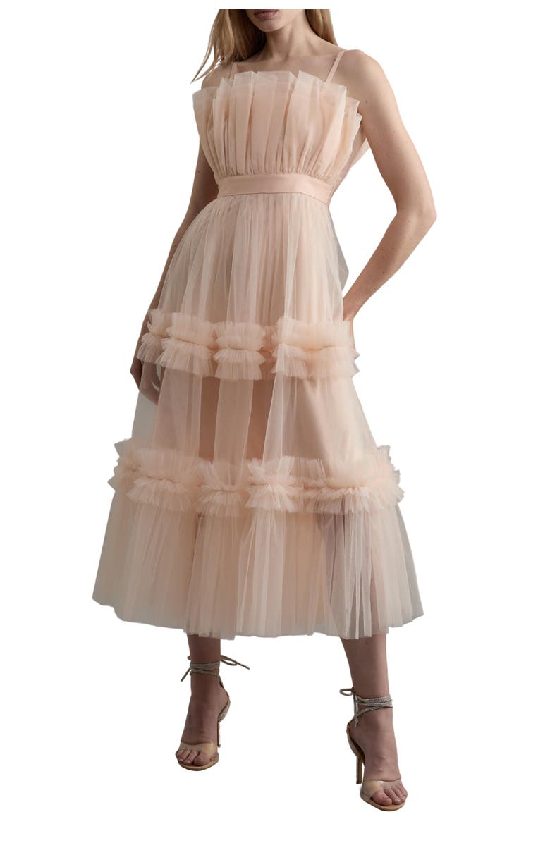 Karen Millen Tulle Bandeau Tiered Midi Dress, Alternate, color, Blush