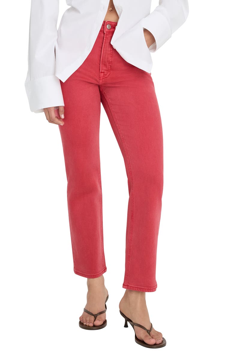 Good American Good Icon Ankle Slim Straight Leg Jeans, Main, color, Cherry Red