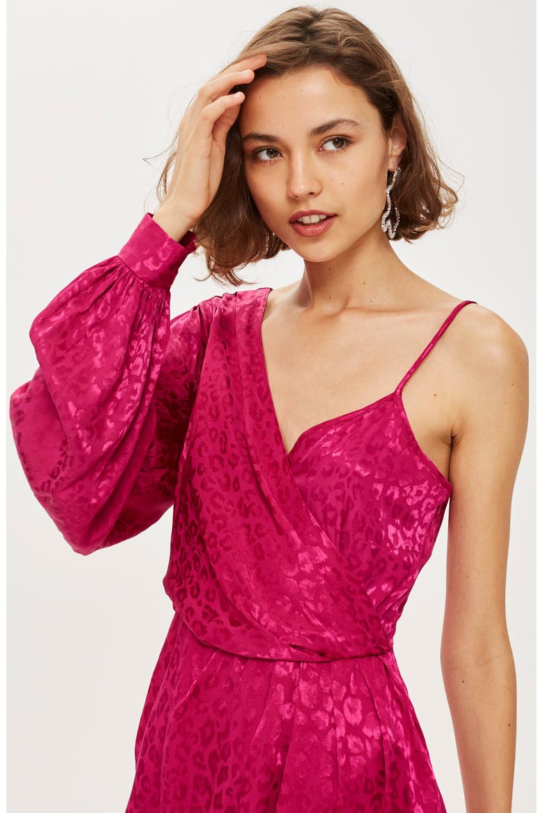 One-Shoulder Drop Jacquard Dress, Alternate, color, PINK