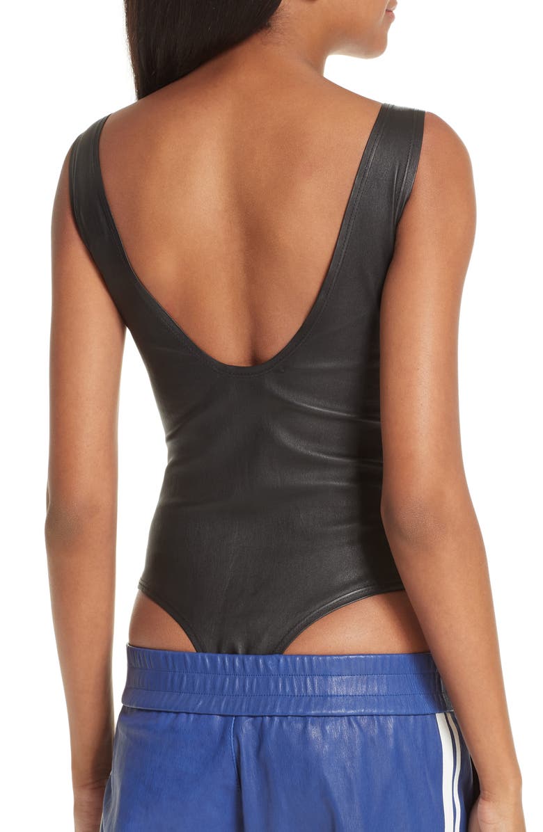 SPRWMN Front Zip Leather Bodysuit, Alternate, color, 