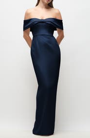 After Six Daphne Off the Shoulder Satin Gown