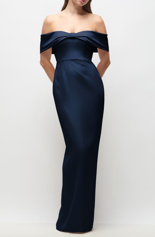 After Six Daphne Off The Shoulder Satin Gown In Blue
