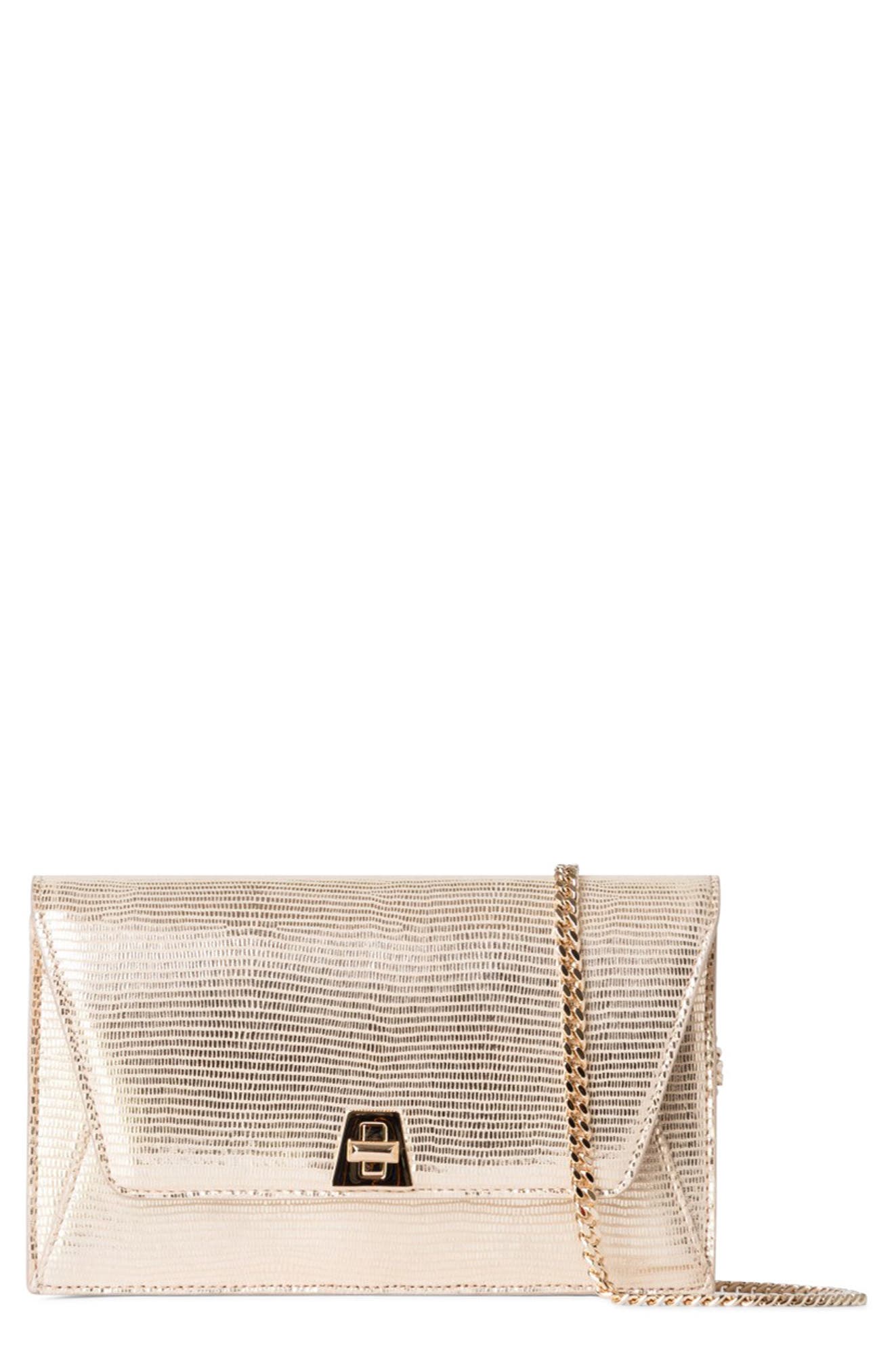 Akris Anouk Metallic Lizard Embossed Leather Crossbody Bag, Main, color, 