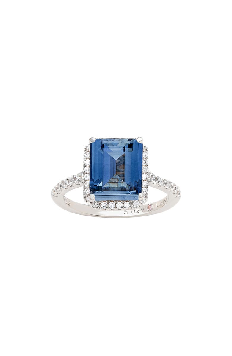 SUZY LEVIAN Blue Cubic Zirconia Halo Engagement Ring, Alternate, color, Blue