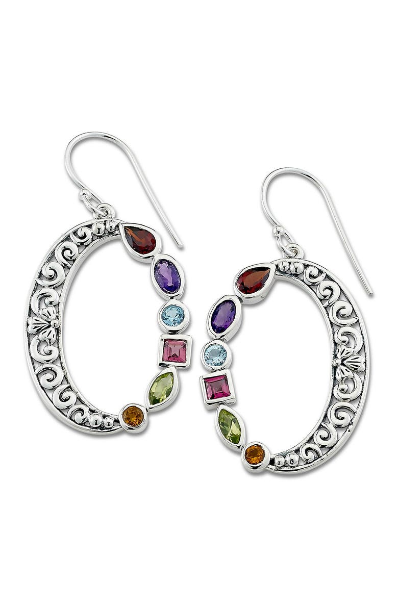 SAMUEL B. Sterling Silver Multistone Open Oval Drop Earrings, Main, color, Multi