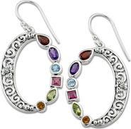 SAMUEL B. Sterling Silver Multistone Open Oval Drop Earrings