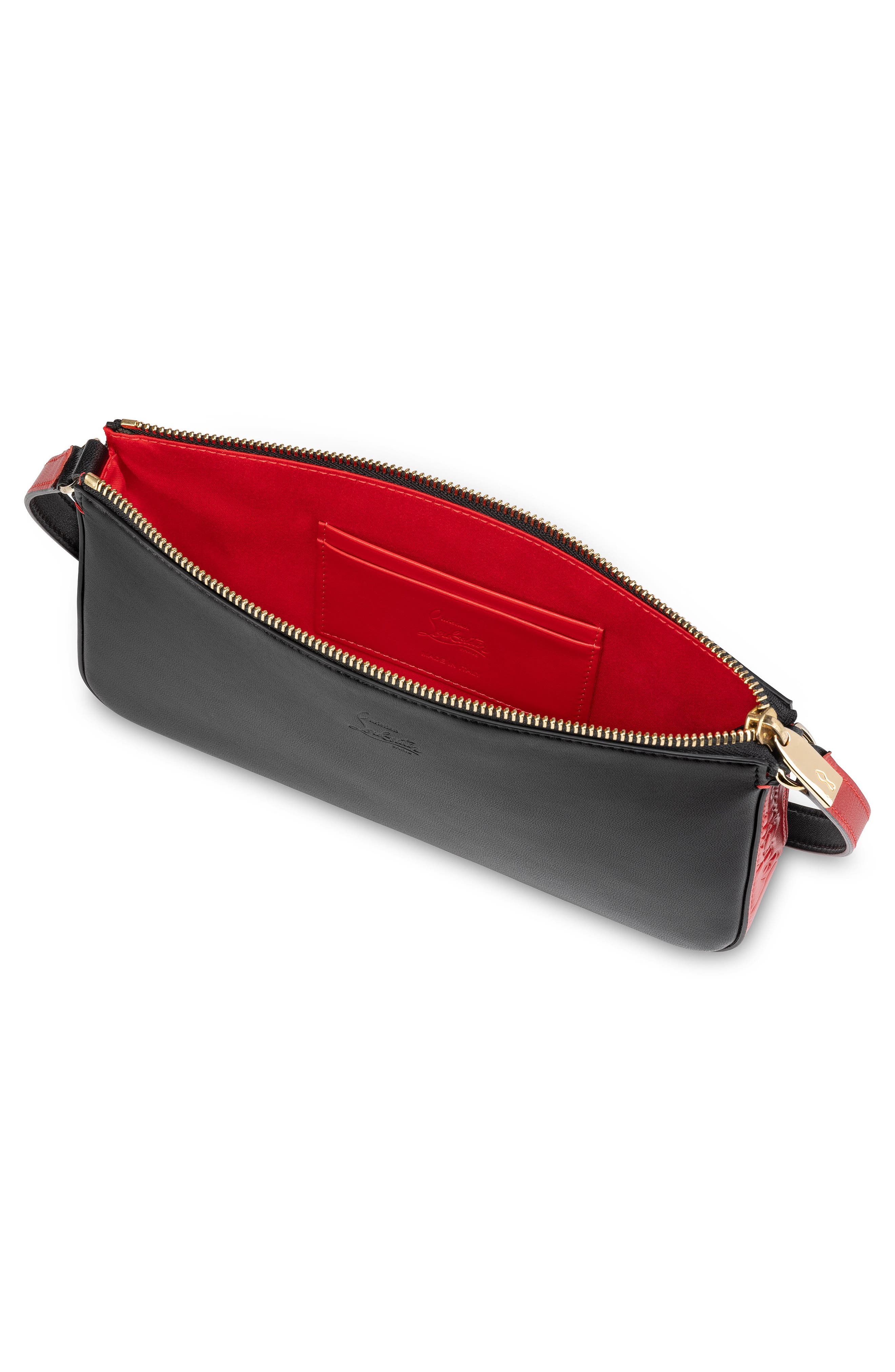 Christian Louboutin Loubila Leather Shoulder Bag, Alternate, color, Black/ Red