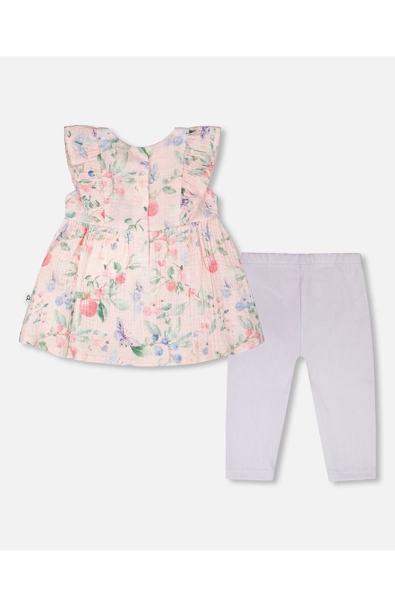 Deux par Deux Cotton Muslin Tunic and Rib Jersey Printed Berries Leggings Set, Alternate, color, Pink Printed Berries & Lilac