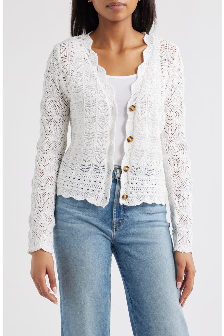 Tamia Pointelle Knit Cardigan, Main, color, WHITE